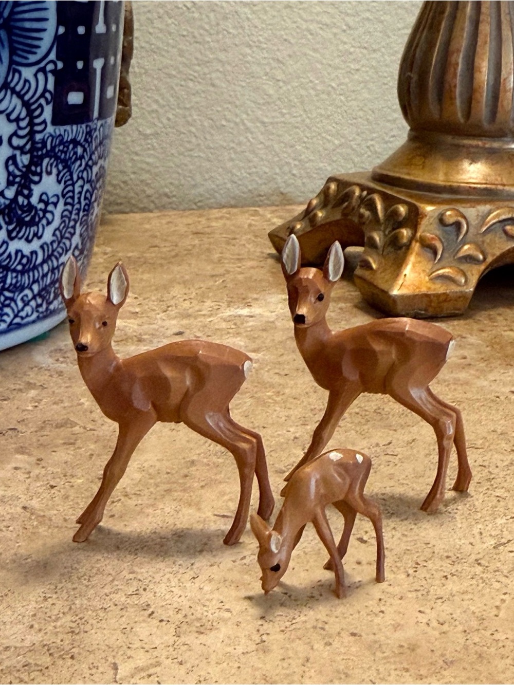 Vintage MCM Hard Plastic Fawn Deer Figurines Set of 3 Family
